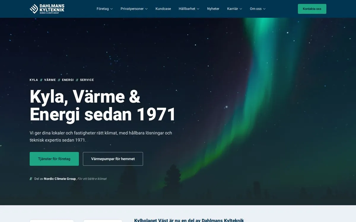 Dahlmans Kyltekniks startsida, omgjord i Astro och Payload