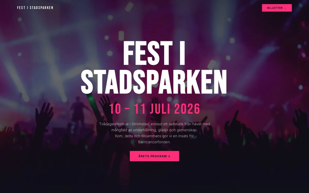 Fest i Stadsparken, landningssida byggd i Astro
