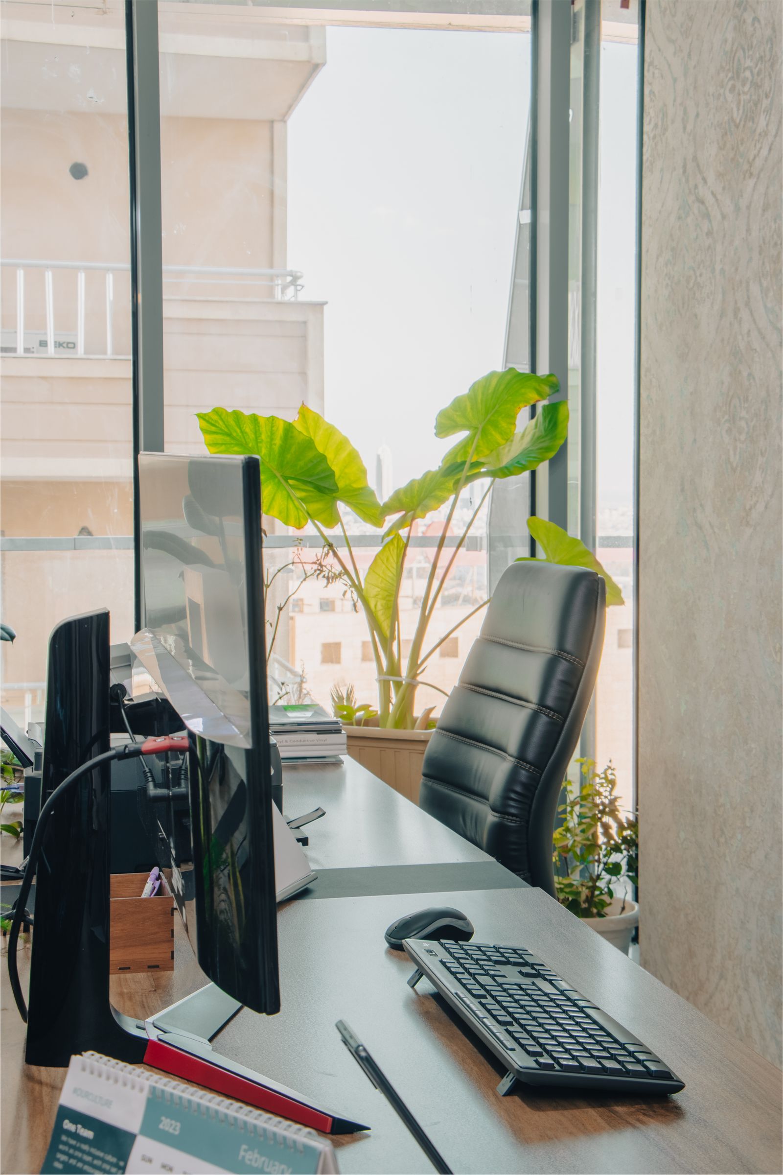 Bright desk beside a window